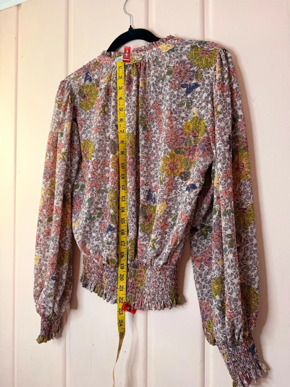 Rachel Zoe Pink Floral Smocked Waist Long-Sleeve Top Sz medium - Picture 5 of 5